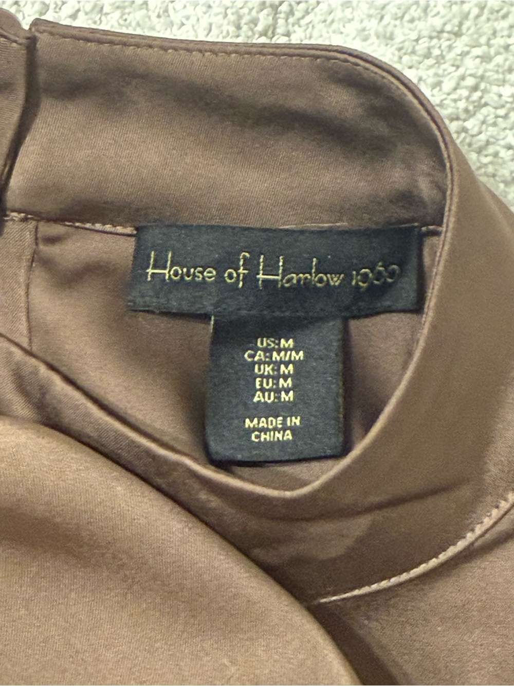 House of Harlow 1960 Brown Satin Mock Neck Long Sleeve Top - Picture 3 of 4